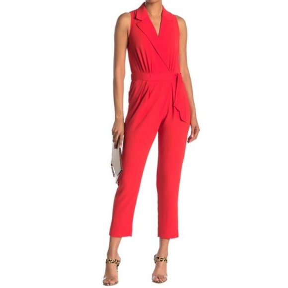 red tie waist jumpsuit